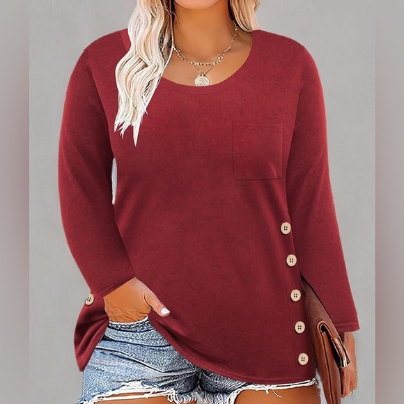 Tops - Plus Size Tops Women Long Sleeve Plain Solid Tunics-New